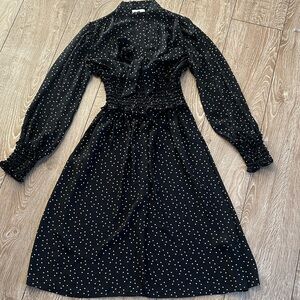 Max Studio Black Long Sleeve Dress with White Dots